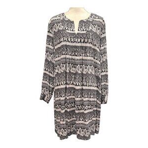 Thakoon Collective Womens 14 Midi Dress Black Paisley Shift‎ Pullover Split Neck
